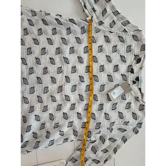 Cut Loose NWT Leaf Print Cotton Gauze Top Oversize XS Boho Relaxed Natural USA - Picture 8 of 9